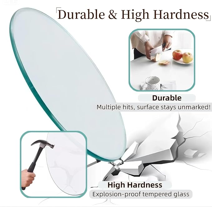 24 Inch Round Transparent Tempered Glass Table Top, Clear Table Surface Protector, Safe 1/4" Thick-Round Polished Edge, Replacement Glass Top for Home, Office, Patio, Outdoor/Indoor