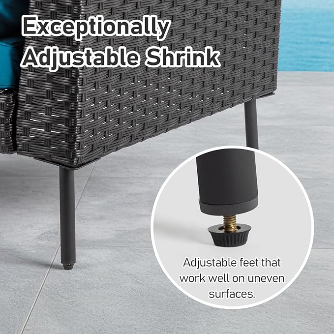 Outvita 6 Pieces Patio Furniture Set, All-Weather Outdoor Sectional Patio Sofa PE Rattan Manual Weaving Wicker Conversation Set with Ottoman & Adjustable Feet & Pillow & Seat Cushion, Green & Black