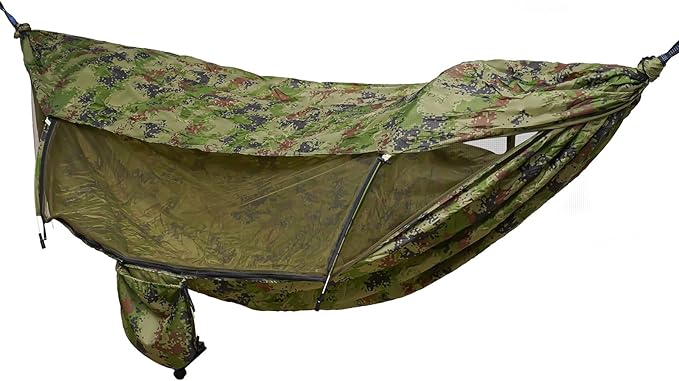 440.9 lbs Camping Hammock with Sunshade Cloth and Straps, 2.9 x 1.4m Anti-Mosquito and Anti-Sun Camping Hammock, Portable Camping Hammock(Camouflage Color)