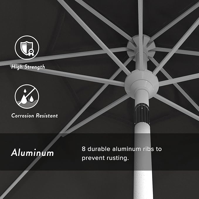 California Umbrella 7.5' Rd. Aluminum Patio Umbrella, Crank Lift, Collar Tilt, White