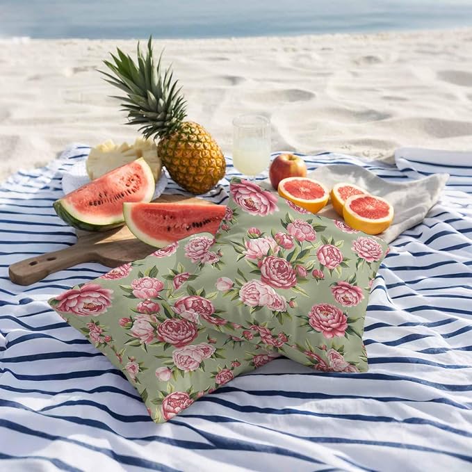 Flowers Vintage Outdoor Pillow Covers 16x16 Inch Throw Pillow Covers Set of 2 Waterproof Decorative Pillow Cases Green Leaves Pastoral Floral Country Cushion Covers for Patio Furniture Garden Couch