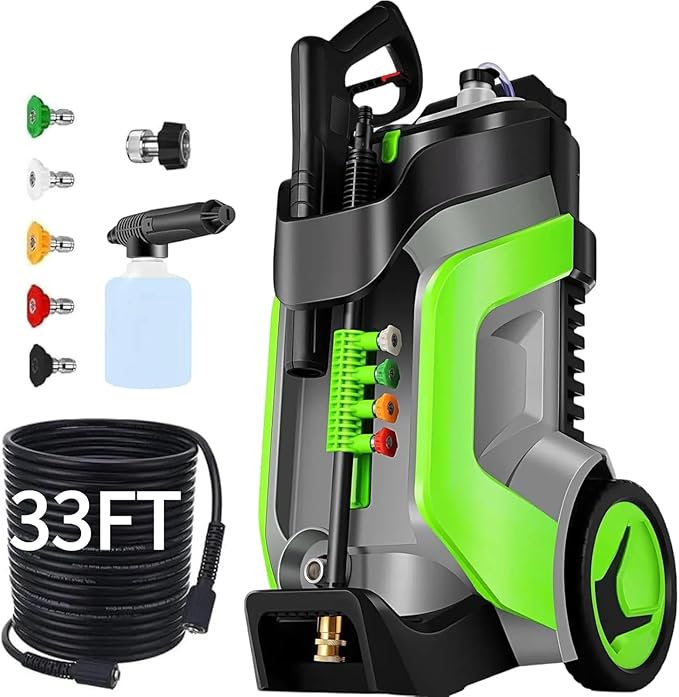 5000 PSI Electric Pressure Washer, 4.0 GPM Heavy Duty Power Washer with 33FT Pressure Hose, 5 Nozzles and Foam Cannon for Home/Cars/Driveways/Patios/Fences,Green