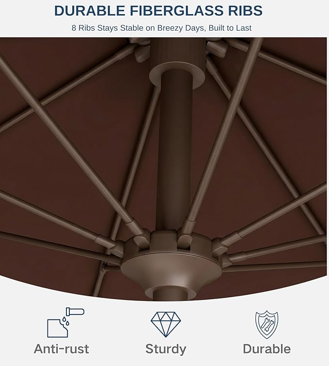 10FT Patio Umbrella, Outdoor Umbrella with Push Button Tilt and Crank, 8 Sturdy Ribs, UV Protection & Waterproof Market Umbrella for Pool, Backyard, Beach,Deck (Brown)