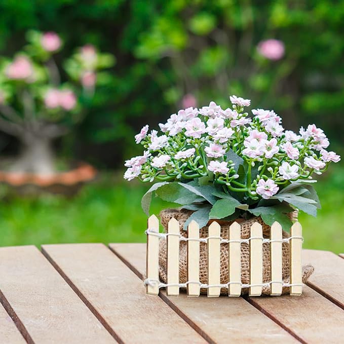 Prsildan 40 Inches Miniature Fairy Garden Fence, DIY Wood Picket Fence Mini Ornament for Home Garden