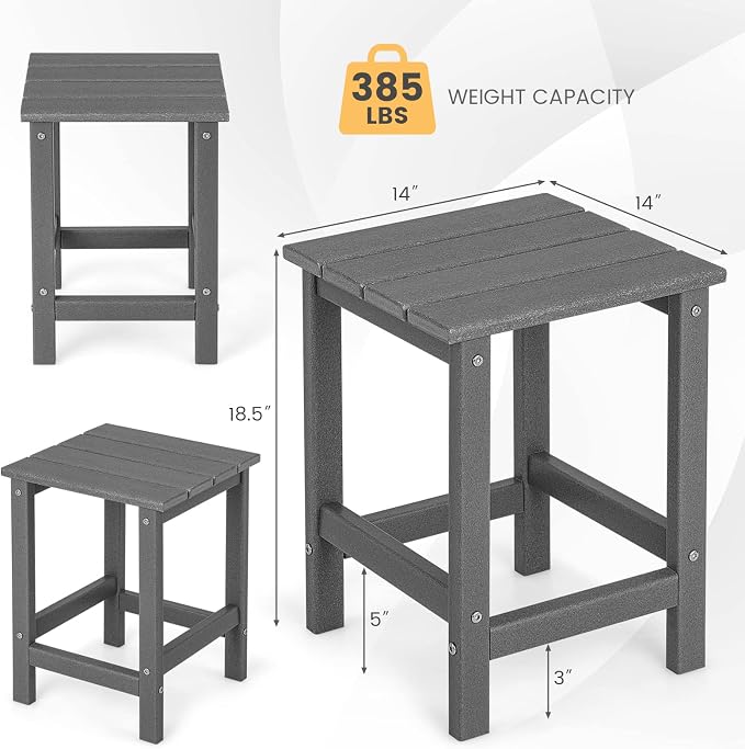 Tangkula Square Outdoor Side Table, Weather Resistant HDPE Adirondack Table, Outdoor Chairside End Tables for Lawn Garden Balcony, Easy Assembly, Patio Side Table, 14 x 14 x 18.5 Inch (1, Gray)