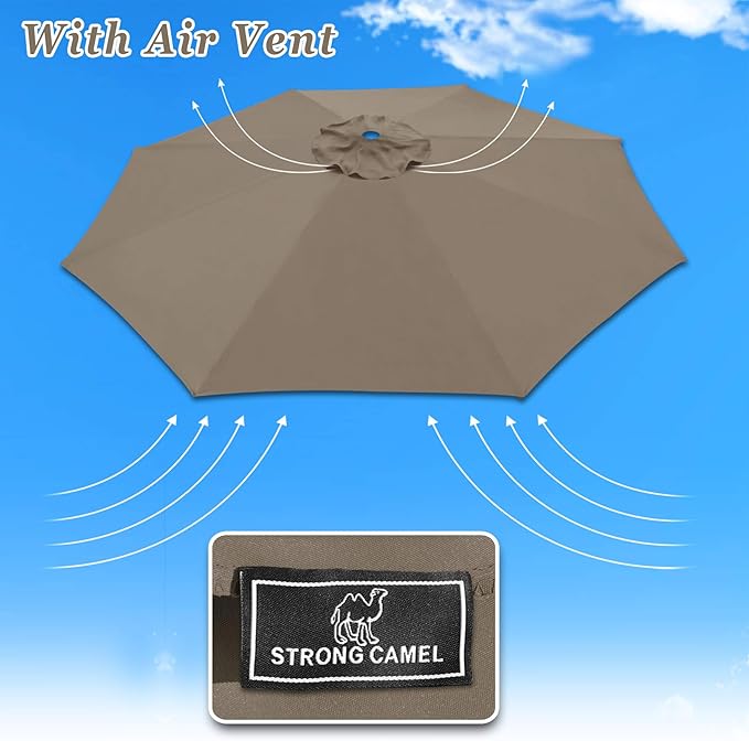 Replacement Patio Umbrella Canopy Cover for 13ft 8 Ribs Umbrella Taupe (CANOPY ONLY)-TAUPE