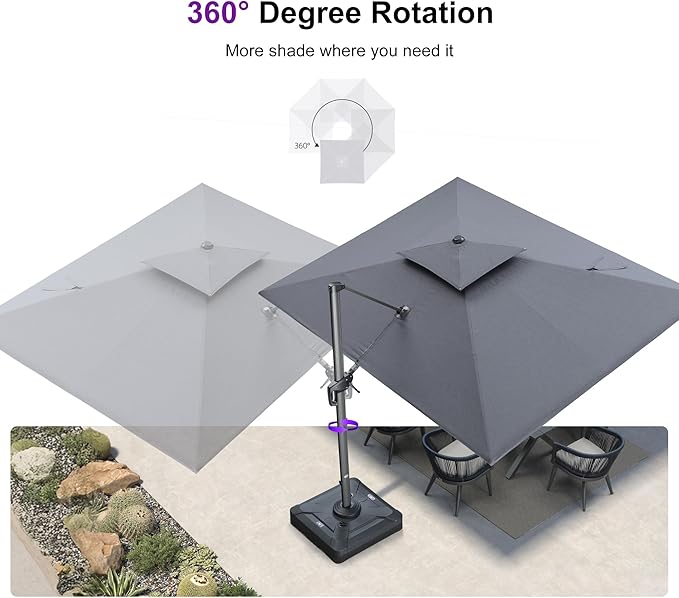 PURPLE LEAF 9' X 12' Sunbrella Patio Umbrella Cantilever Outdoor Double Top Large Rectangle Umbrella Heavy Duty 360° Rotation Offset Hanging Umbrella for Garden Deck Pool Backyard Cast Slate