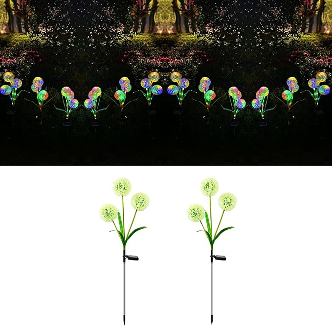 Solar Lights Outdoor, Decorative Animal & Flower Shaped Landscape Lights with Warm/Colorful LED, Auto On/Off Waterproof Solar Powered Decor for Yard Lawn Patio Gift Idea (Colorful-Dandelion-2pack)