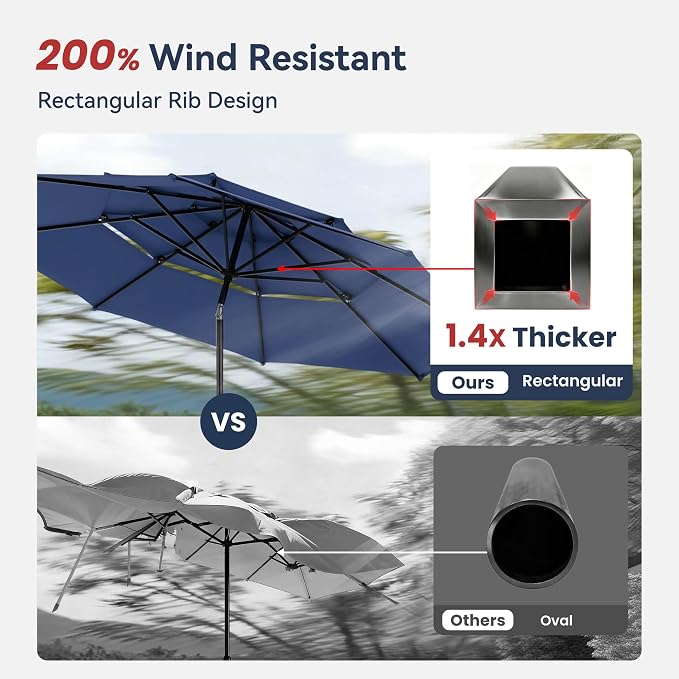 PHI VILLA Patio Furniture Set with Umbrella for 4,Swivel Mesh Dining Chairs | Includes 1 square metal table, 4 breathable textilene chairs and 10ft Navy Blue umbrella, designed for deck, backyard, garden