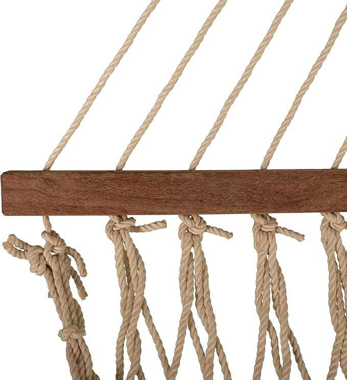 Nags Head Hammocks First Mate Oatmeal DuraCord Rope Hammock – 12 ft. x 50 in., 450 lb Capacity, Cumaru Spreader Bar, Galvanized Hardware, Handcrafted in USA, Free Chains & Tree Hooks