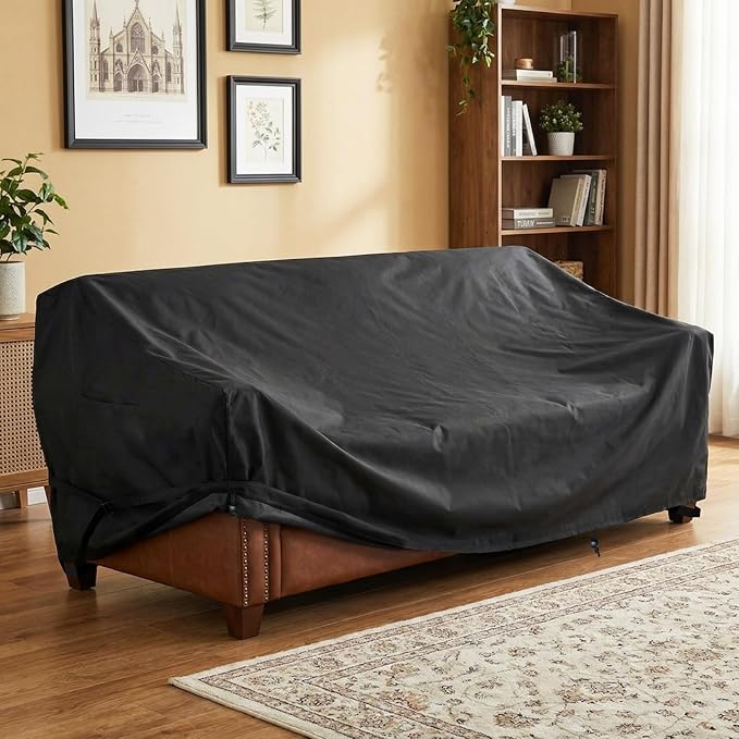 HAIGE Patio Furniture Cover Waterproof, 72" Rectangular Patio Table Cover, Heavy Duty 600D Outdoor Table and Chairs Cover, UV Resistant, Windproof with Air Vents, Drawstring & Buckle Straps, Black