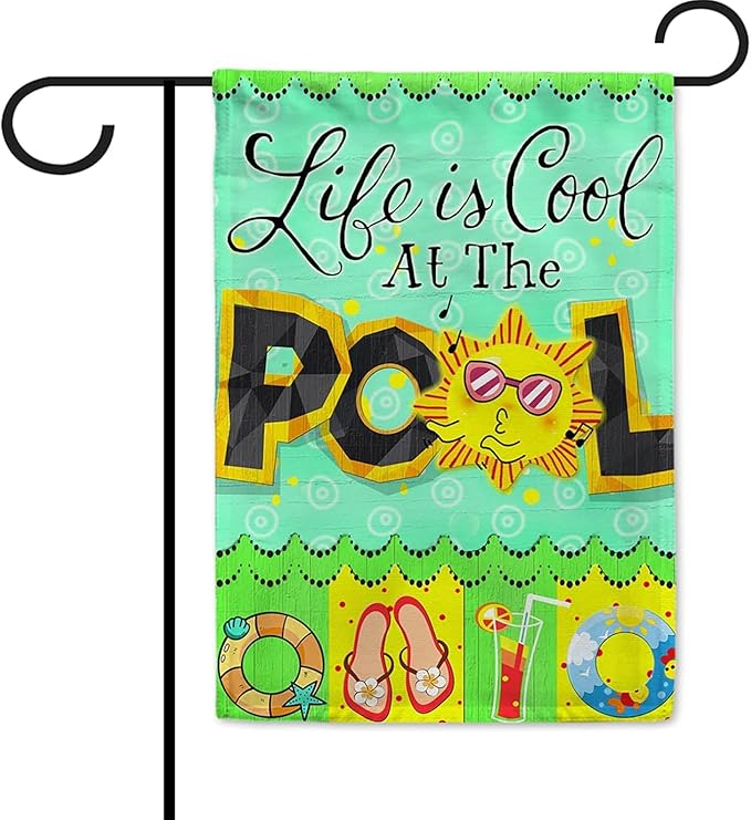 Summer Holiday Flipflop Garden Flag Life is Cool at The Pool Home Decor Yard Banner for Outside 12X18 Inch Printed Both Sides
