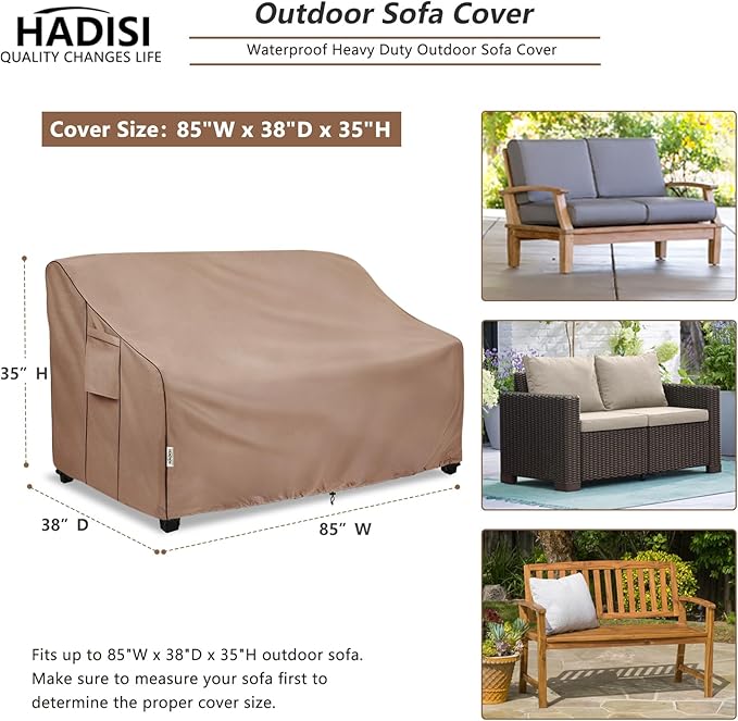 3-Seater Heavy Duty Patio Bench Loveseat Cover,100% Waterproof Outdoor Sofa Cover 85" W x 38" D x 35" H,Patio Furniture Couch Covers(Brown)