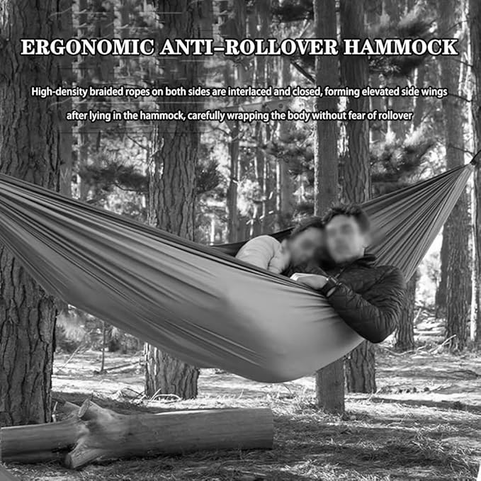 Ultra-Light Single/Double Tree Hammock, Outdoor Portable Thickened Swing, Anti-Rollover/Storage Bag, Holds Up to 180kg/396.8lbs(Blue,9.5 * 5.9ft)
