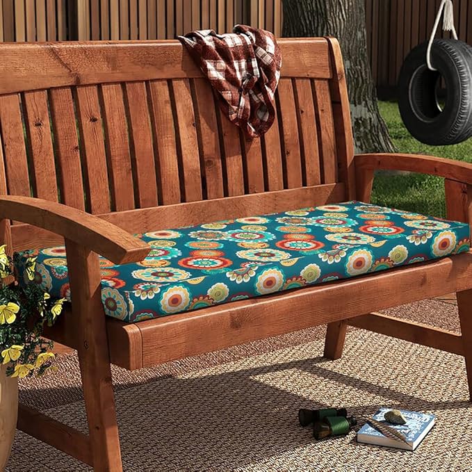 Magpie Fabrics Patio Bench Cushion Cover 45x18x3 Inch, NO Insert! Water Resistant Outdoor Loveseat Replacement Cover with Zipper (Floral Green)