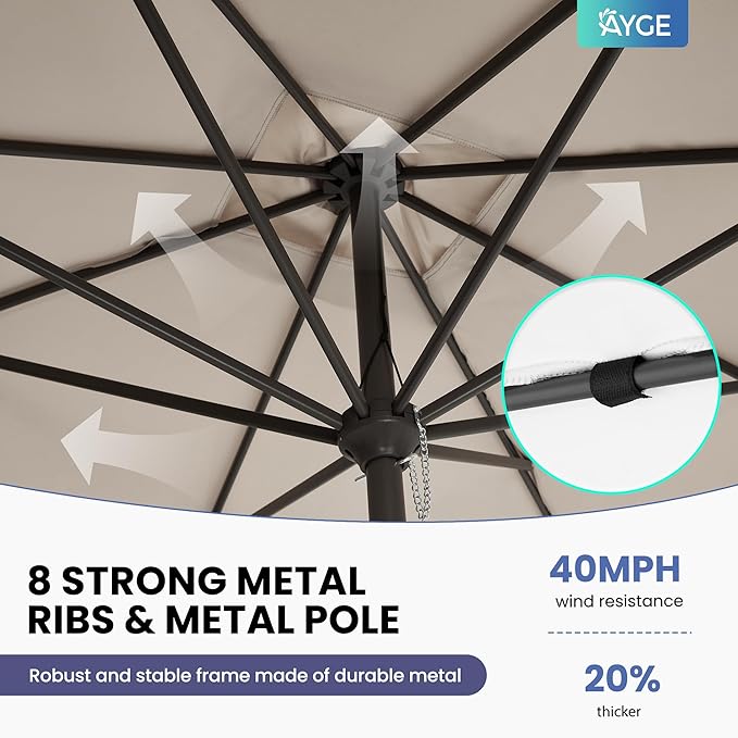 Ayge 8x10FT Large Rectangular Patio Umbrella Outdoor Table Umbrella w/Crank Rectangle Market Umbrella UV Protection for Garden, Deck,Lawn,Yard & Pool, Beige