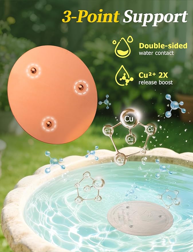Mellbree Bird Bath Copper Disk & Clean Set, 0.6mm Reinforced 99.99% Pure Copper Cleaning Disk with Cleaning sponges Sandpaper and Microfiber Cloths for Cleaning Bird Baths and Bird Bath Disk
