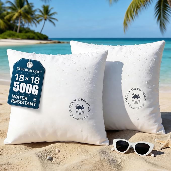 Phantoscope 18x18 Outdoor Pillow Inserts - Pack of 2 Outdoor Pillows Waterproof Down Alternative Throw Pillows, Couch Sham Cushion Stuffer for Patio and Porch Furniture