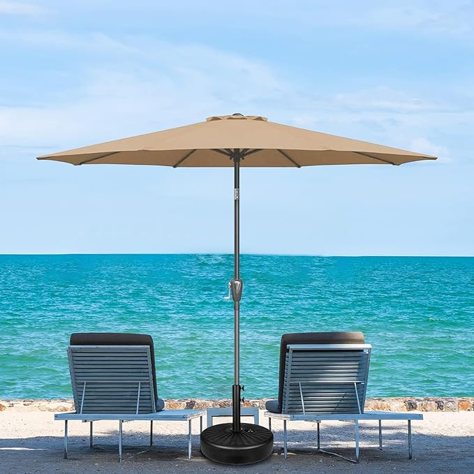 Simple Deluxe 2 Pack 9FT Outdoor Patio Umbrella Table Market Umbrella with Push Button Tilt and Crank, 8 Sturdy Ribs, UV Protection Waterproof for Garden, Lawn, Deck, Backyard, Pool,Tan