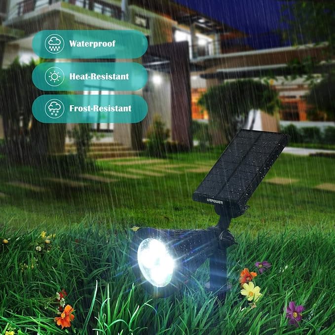 URPOWER Solar Lights Outdoor, 2-in-1 Solar Spot Lights Waterproof with 2 Lighting Modes, Adjustable Solar Powered Spotlights Auto On/Off Landscape Lights for Yard Garden Pathway, 1 Pack (Cool White)