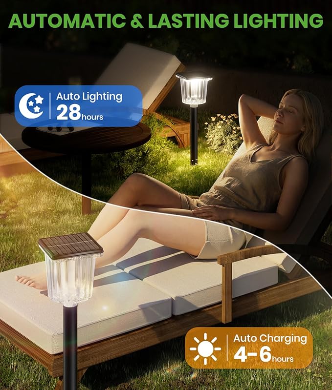 BITPOTT Super Bright Solar Pathway Lights 4 Pack, Adjustable Warm & Cold Solar Lights Outdoor Waterproof IP65, Auto On/Off, Outdoor Decor Light for Garden, Landscape, Path, Yard, Patio, Driveway