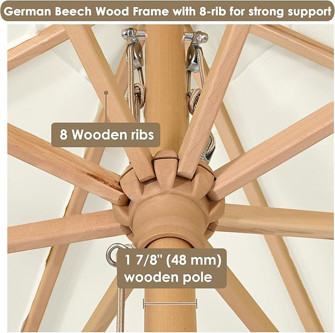 Yescom 13ft Coastal Solid Beech Wood Umbrella Pulley Lift Commercial Base with Wheel Included for Beach Club Seaside Restaurant Terrace Resort Poolside
