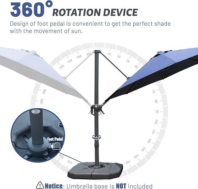 Domi 10FT Cantilever Patio Umbrella, Aluminum Windproof Outdoor Umbrella with 360°Rotation, Round Offset Sun Shade Umbrella for Outside Deck Backyard Garden Pool, Navy Blue