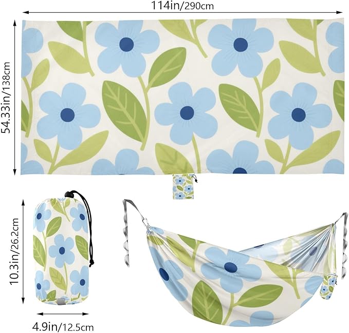 Spring Minimalist Blue Floral 330lb Capacity Camping Hammock with Hanging Ropree Hammock for Outside Patio Garden hamaca inflable para Piscina