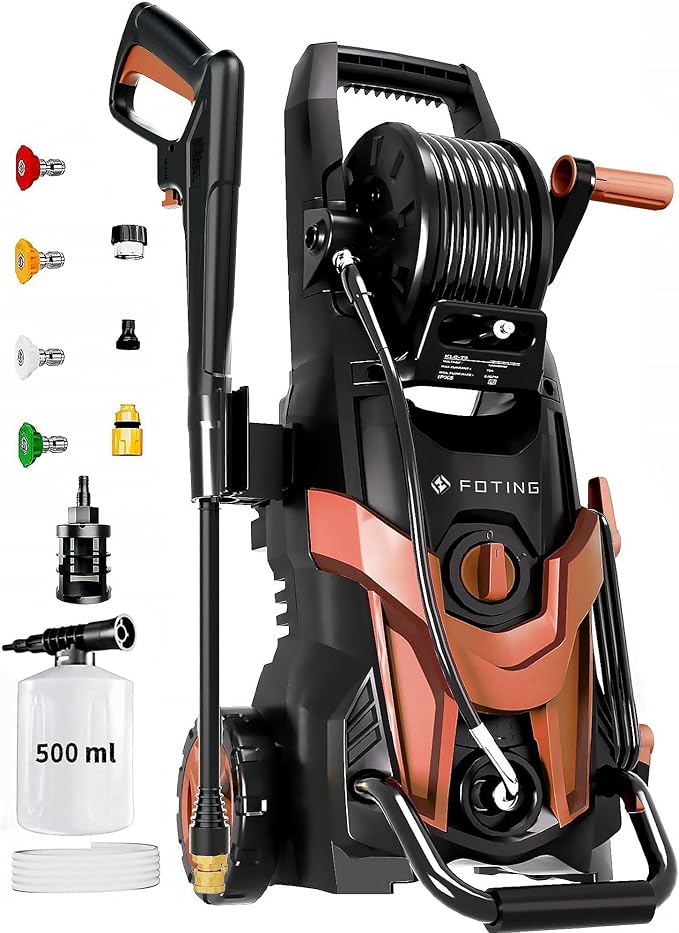 2026 Upgrade Pressure Power Washer 4700PSI with 4 Quick Connect Nozzles,Inlet Hose & Filter, Foam Cannon for Cars/Fences/Driveways/Patios/Home,Red