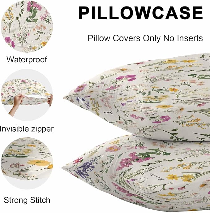Wildflowers Outdoor Pillow Covers 20x12 Inch Lumbar Pillow Covers Set of 2 Waterproof Decorative Throw Pillow Cases Blossoming Botanical Prints Garden Floral Cushion Covers for Patio Furniture Garden