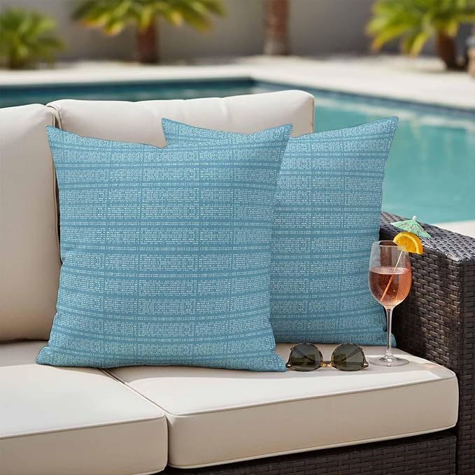 Outdoor Waterproof Throw Pillow Covers Set of 2 Teal Stripes Grain Pillowcases 20x20 Inches Solid Color Decorative Pillows Cushion Case Patio Pillows for Couch Bed Chair Garden