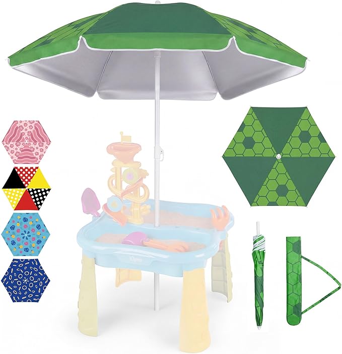Dansydaisy Beach Umbrella for Water Table, Picnic Table Shade, 47 Inch Replacement Portable Outdoor Umbrella, UV Protection for Sand Play Camping Patio Garden, Tables Not Included