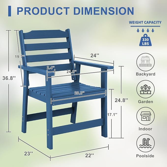 FUNBERRY Outdoor Dining Chairs Set of 4, HDPE Patio Chairs for Outside | Wood-Grain, HDPE All Weather, No Rot or Rust or Crack, UV Fade Shield, 330LBS Weight Capacity, Easy-Clean for Outside