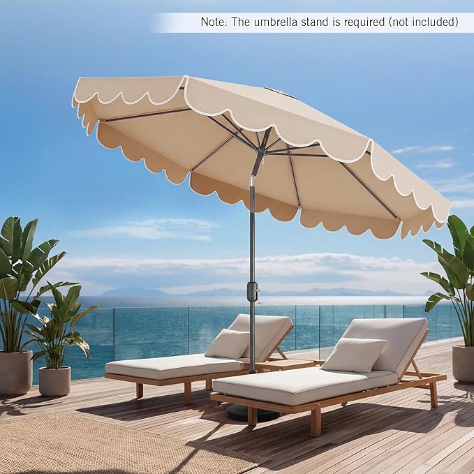 RELAX4LIFE 10 FT Scalloped Patio Umbrella, Market Table Umbrella with Push Button Tilt, Crank, 8 Sturdy Metal Ribs, Vented Top, Sun-Protective Ruffled Canopy, Heavy-duty Outdoor Parasol for Garden Poolside Deck