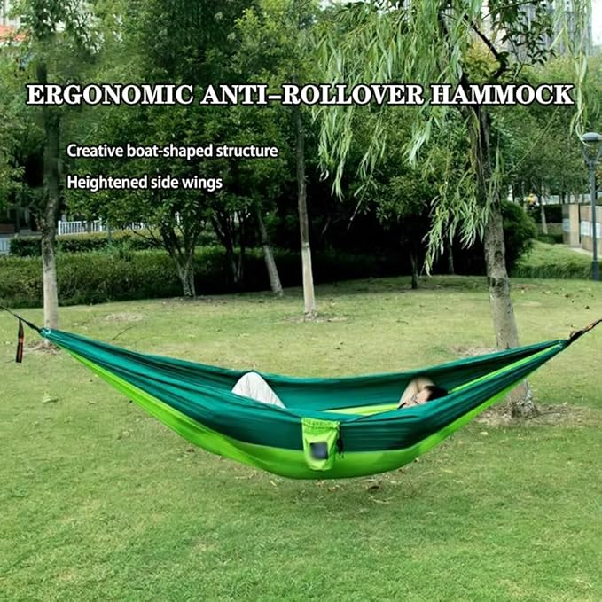 Creative Color Matching Double Hammock, Outdoor Anti-Rollover Nylon Hammock Chair, Easy to Set Up, Load Bearing 300kg/661.4lbs(Green)