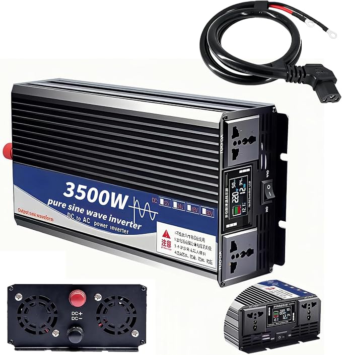 3500W Power Inverter 72V DC to 110V AC Converter with LED Display Dual AC Outlets Dual Fans Radiating for RV, Camp, Boat and Home Emergency Portable Pure Sine Wave Inverter (Smart Screen, 3500W 72V)