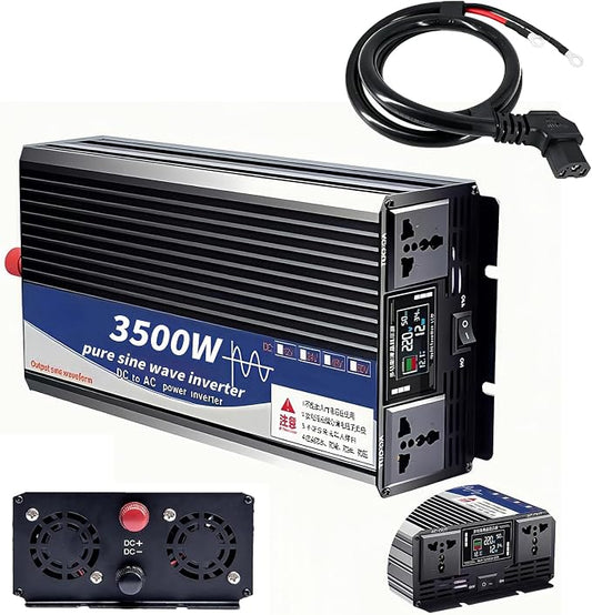 3500W Power Inverter 72V DC to 110V AC Converter with LED Display Dual AC Outlets Dual Fans Radiating for RV, Camp, Boat and Home Emergency Portable Pure Sine Wave Inverter (Smart Screen, 3500W 72V)