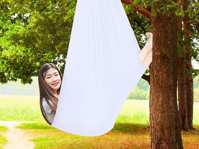 Sensory Swing for Adults Kids Indoor Outdoor Therapy Swing Calming Snuggle Hammock Durable Soft Strong Fabric Swing Great for Sensory Integration Stimulation (Color : White, Size : 1M x 2.8M)