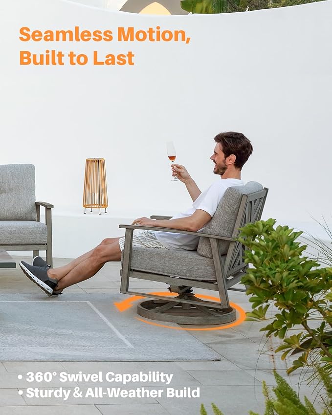 Outdoor Patio Furniture Set, 4 Pieces Aluminum Swivel Chairs Patio Conversation Set with Cushions, All Weather Outdoor Sectional Couch Sofa Set for Deck, Lawn, Poolside, Backyard, Limed Oak