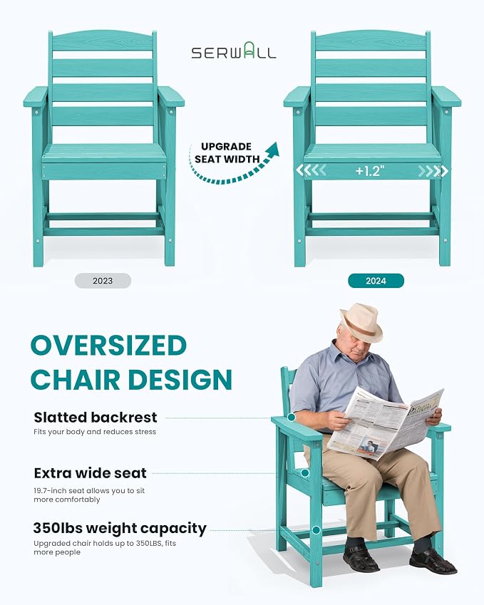 SERWALL Patio Dining Chair Set of 2,All Weather HDPE Dining Chair, Aruba | Outdoor Dining Chairs built to last with 330 lb capacity. Compact 23.4"x23.6"x33.6"H. Weatherproof & easy to clean.