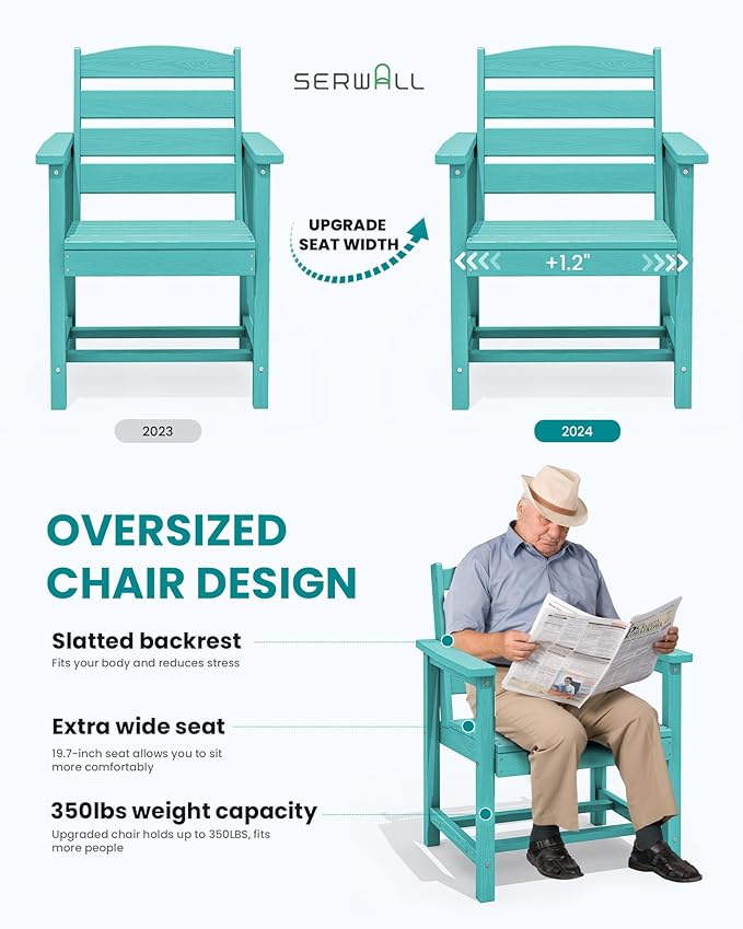 SERWALL Patio Dining Chair Set of 2,All Weather HDPE Dining Chair, Aruba | Outdoor Dining Chairs built to last with 330 lb capacity. Compact 23.4"x23.6"x33.6"H. Weatherproof & easy to clean.