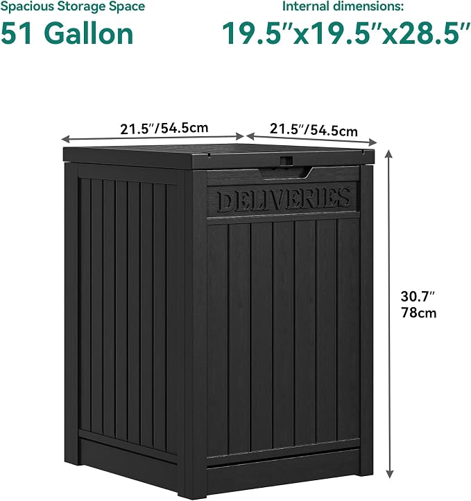 YITAHOME Resin Package Delivery Box 51 Gallon, Secure Lockable Resin Package Delivery Container, Deck Box for Porch & Curbside, Black