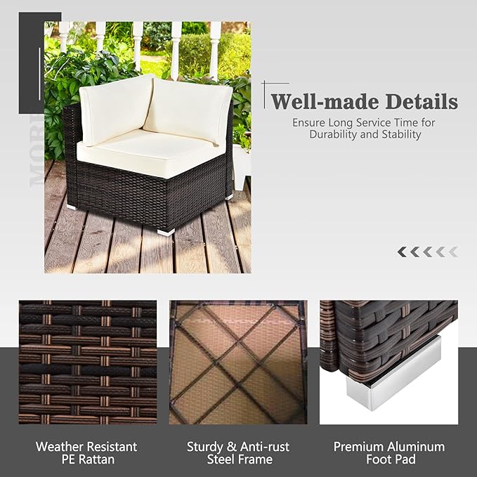 Tangkula 8 Piece Outdoor Wicker Sofa Set, Patio Rattan Conversation Set w/32” Propane Fire Pit Table & Tank Holder, 40,000 BTU Heat Output, Cozy Seat & Back Cushions, Fire Pit PVC Cover (Off White)