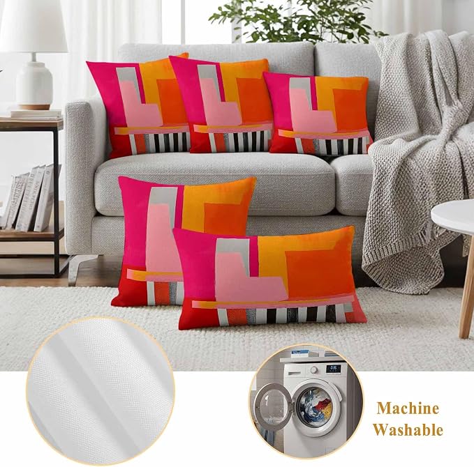 JasmineM Outdoor Pillow Cover 16x16 Inches Set of 2 Abstract Pink Orange Red Waterproof Throw Pillow Covers Painting Modern Art Decorative Pillowcases Garden Cushion Case for Patio Couch Sofa