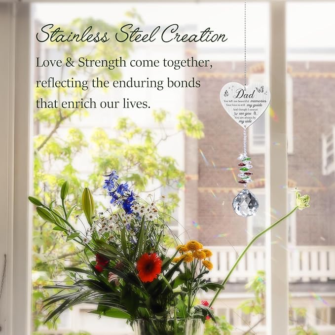Memorial Gifts for Loss of Dad,Memorial Crystal Suncatcher Ornament, Sympathy Gifts for Loss of Father,Hanging Crystals Ornament for Window Rainbow Maker Prisms Home Decor Gift