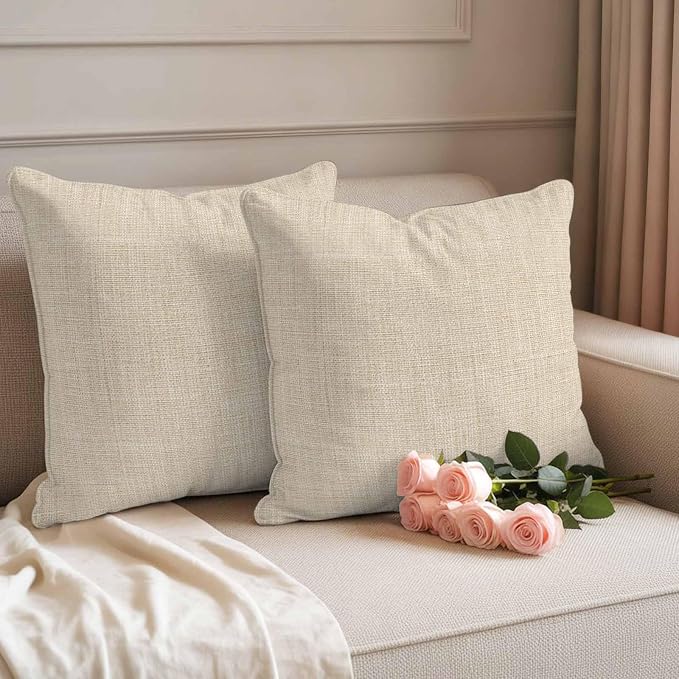 Pack of 2 Waterproof Outdoor Pillow Covers 24x24 Inch Decorative Pillow Covers Vintage Cream Throw Pillowcases Farmhouse Retro Beige Solid Color Outdoor Cushion Cover for Couch, Patio, Tent
