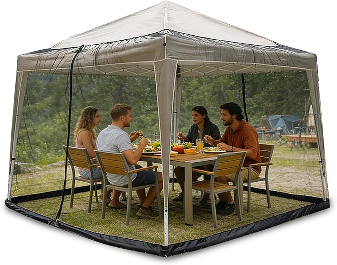 10' x 10' Patio Umbrellas Netting Mosquito Netting, Double Door Side Patio Umbrella Canopy Netting, Otdoor Canopy Umbrella Screen with Zipper & Weighted Bottom (Only Mosquito Net)