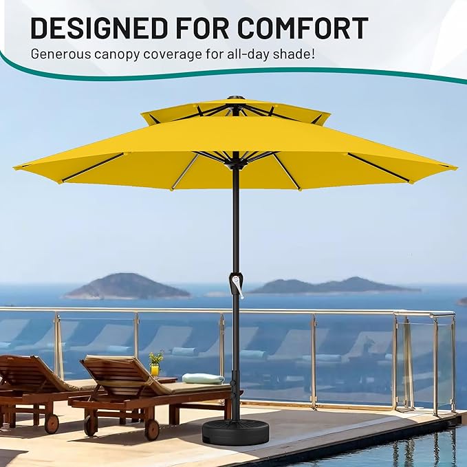 AreShark 12ft 2 Tiers Patio Umbrella - Outdoor Umbrella Waterproof UV Protection, Market Table Umbrella w/ 8 Sturdy Ribs&Crank for Pool, Porch, Garden(Yellow)