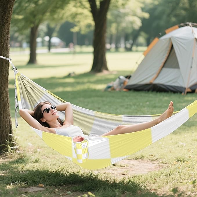 Yellow and White American Plaid 330lb Capacity Hammocks with Hanging Rope Rope Hammock for Outside Camping Essentials jamaca para Patio