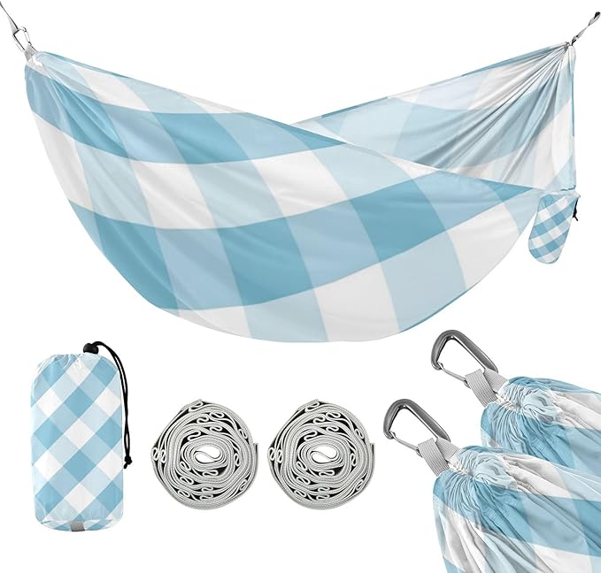 Blue and Whitwill 330lb Capacity Camping Hammocks with Tree Straps Cloth Hammock for Patio Backyard Lounge Base hamaca con soporte para adultos